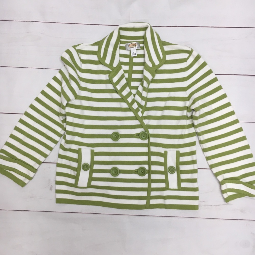 Talbots Green and White Striped Sweater